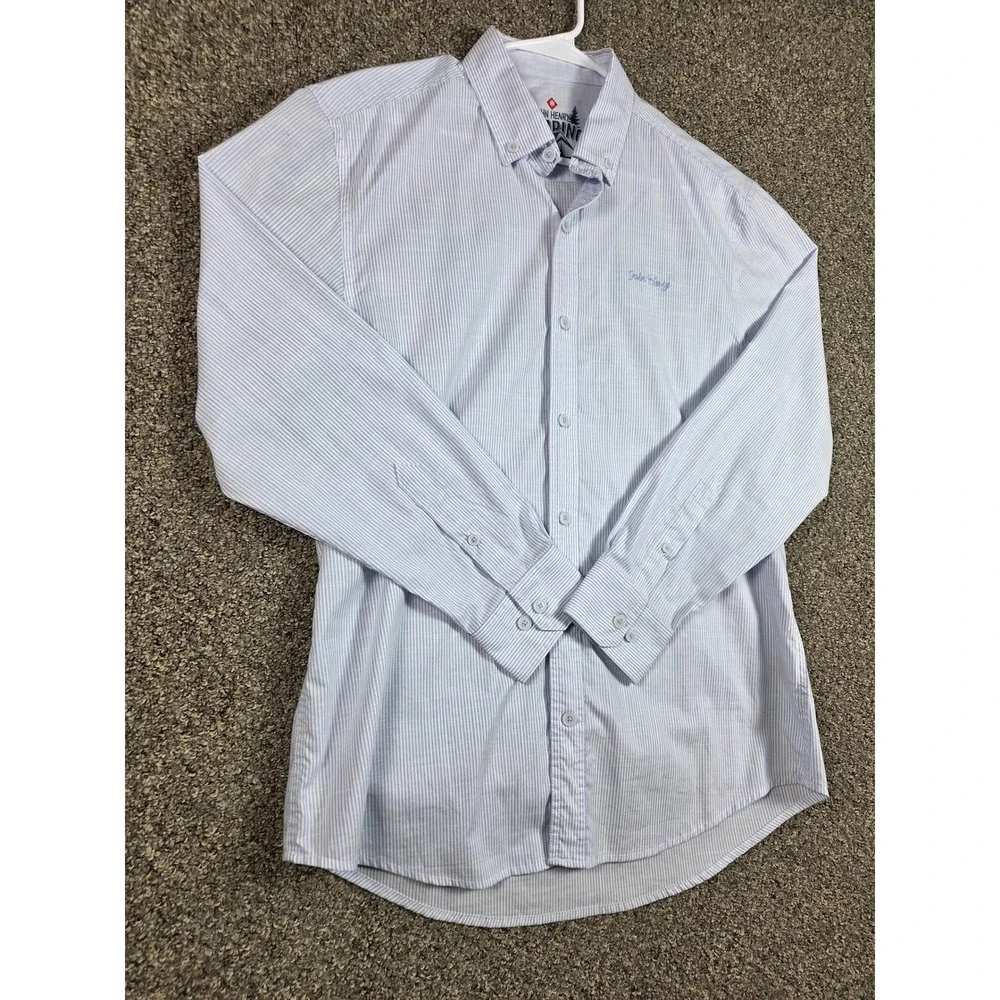John Henry Camping Button Down Shirt Mens 2XL‎ Blue Striped Hiking Work Wear
